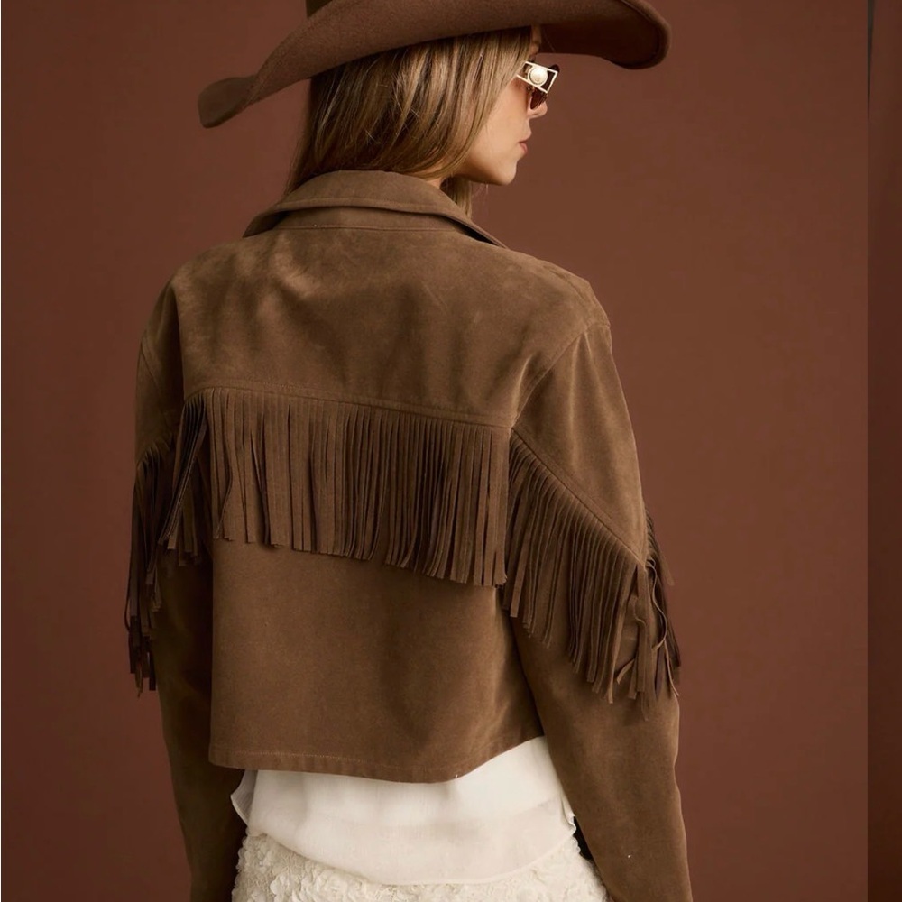 12th Tribe Brown Suede Fringe Jacket - Picture 2 of 5